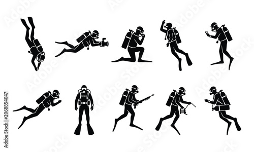 Foto Scuba Diver Silhouettes Set for Underwater Sport Activities