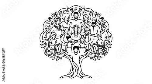 Photos Diverse Family Tree Illustration: Generations and Inclusion in a Stylized Tree