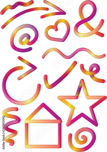 set of irregular vector elements with rainbow gradients isolated on transparent background
