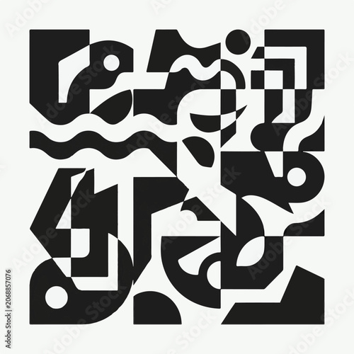 A black and white abstract composition with geometric shapes (3)