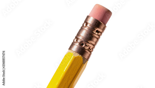 Photos Yellow pencil with pink eraser and metal ferrule