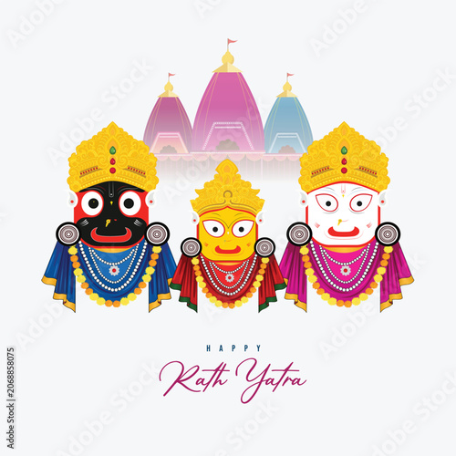 Jagannath Rath Yatra Festival Vector Illustration with Balabhadra and Subhadra