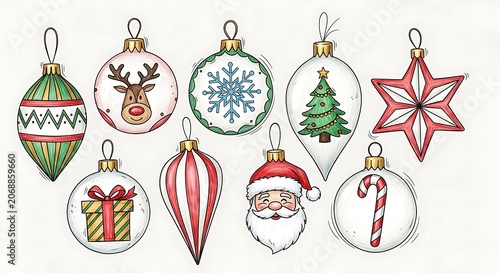 Collection of festive christmas ornaments decoration elements
