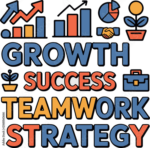 Growth Success Teamwork Strategy Concept with Colorful Icons