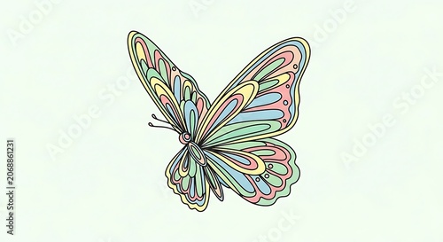Colorful abstract butterfly illustration with swirling patterns and pastel hues