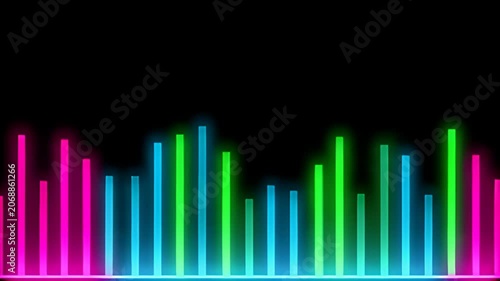 Colorful neon digital audio equalizer bars moving on black background