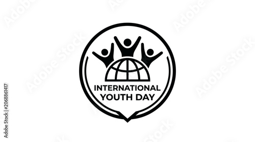 Symbolic line art logo of youth figures and globe for International Youth Day.