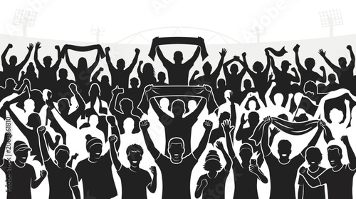 Εκτύπωση καμβά A large crowd of people cheering and celebrating with raised arms and banners