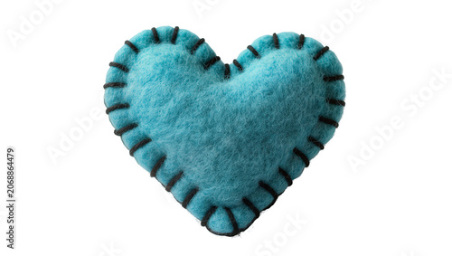 Teal felt heart with black stitching