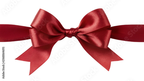 Foto Red satin ribbon bow with flowing tails