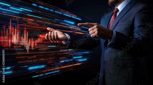 Businessman Interacting with Digital Financial Data Visualization