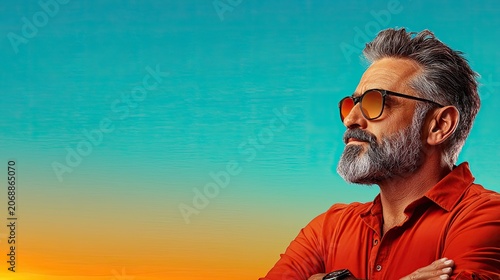 Stylish Middle Aged Man with Beard Wearing Sunglasses