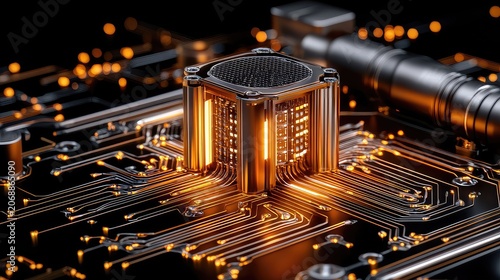 Futuristic Microchip Processor on Glowing Circuit Board