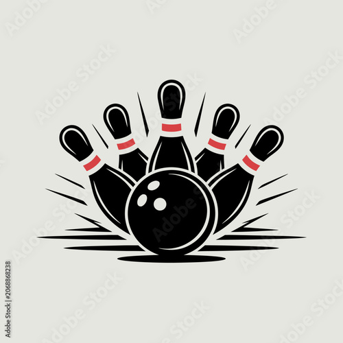 Bowling ball hitting pins illustration