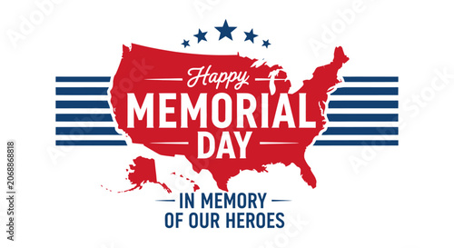 Obraz na płótnie Patriotic Memorial Day vector illustration, USA map silhouette with stars and st