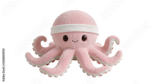 Foto Pink plush octopus toy with white headband and cute face