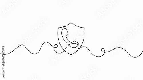 Telephone handset continuous line animation inside a protective shield for secure communication or customer data protection