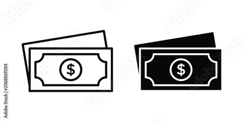 Photos Dollar notes icon line and glyph bundle