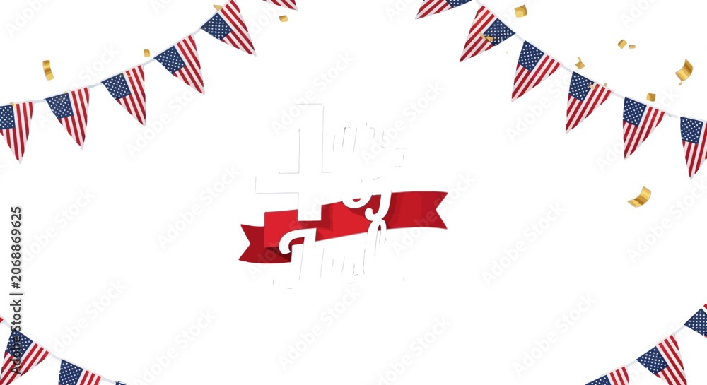 Obraz premium 4th of July Independence Day celebration background, American flag bunting with gold confetti, patriotic USA holiday vector illustration