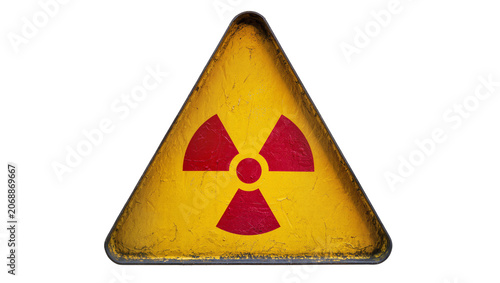 Yellow triangle radiation warning sign with red symbol