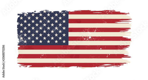 Schilderij op canvas Vintage USA flag with grunge brush stroke texture, distressed American flag vect