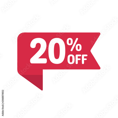 Pink sale tag with twenty percent off text for retail promotion
