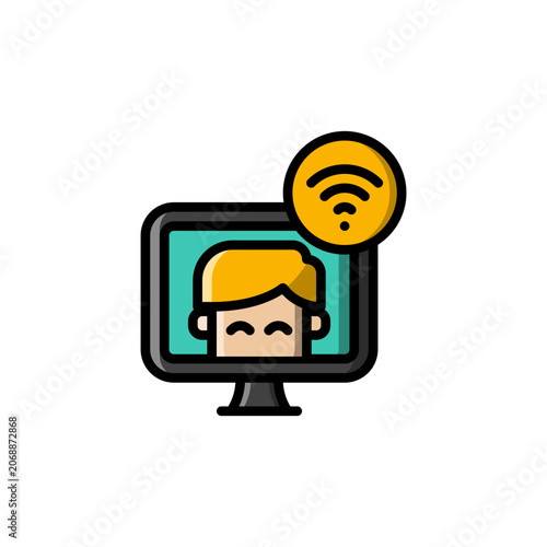 online meeting outline colored icon and illustration