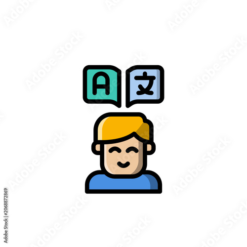 Language translator outline colored icon and illustration