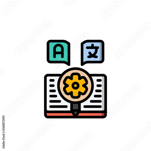 Book translation outline colored icon and illustration