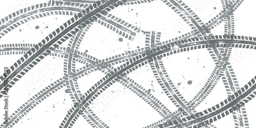 Konstfotografi Black tire tracks and skid marks pattern on a surface