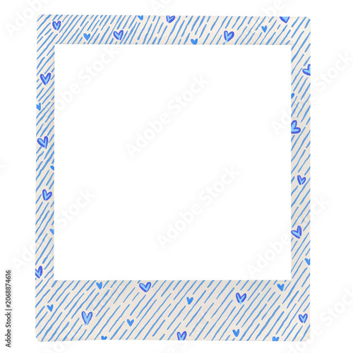 Frame border with blue diagonal lines and hearts pattern illustration