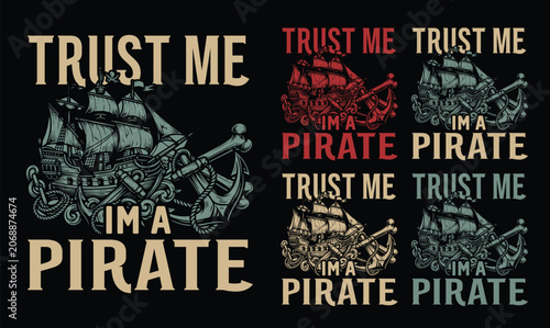 Canvastavla Pirate Skull EPS, Pirate Ship VECTOR, Treasure Chest EPS, Pirate Hat VECTOR, Par