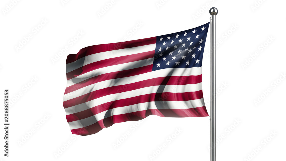 Obraz premium American flag waving on flagpole, stars and stripes