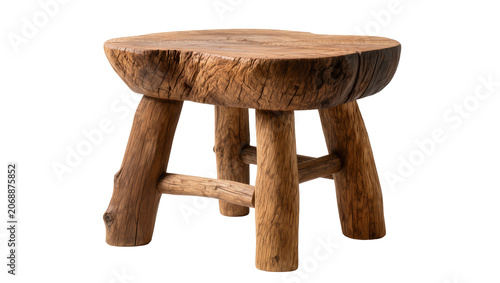 Tableau sur toile Rustic wooden stool with rough texture and four legs