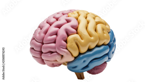 Foto Human brain model with pink yellow, and blue lobes