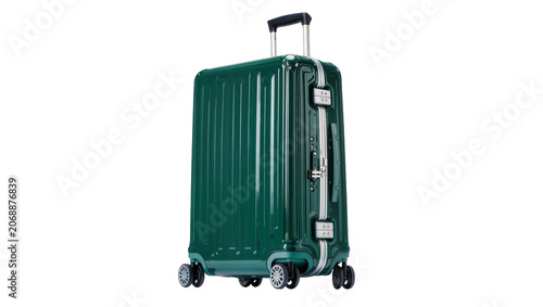 Green ribbed hard-shell suitcase with wheels and TSA lock