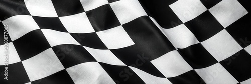Horizontal black and white checkered racing flag background texture, fabric, competition, retro