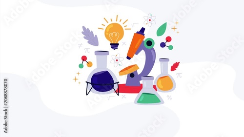 Person examines telescope near stacked boxes and colorful plants in space