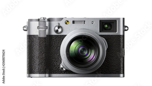 Obraz na płótnie Retro silver and black digital camera with textured grip, isolated on transparen