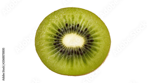 Bright green kiwi slice with dark seeds, isolated on transparent background