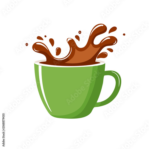 Green coffee cup with brown liquid splash