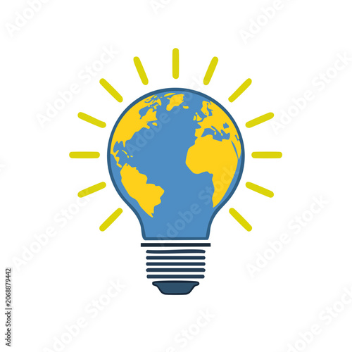 Light bulb with globe inside, flat vector illustration