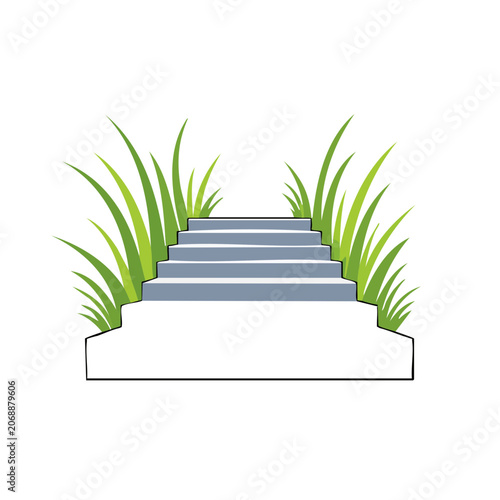 Stone steps with green grass illustration