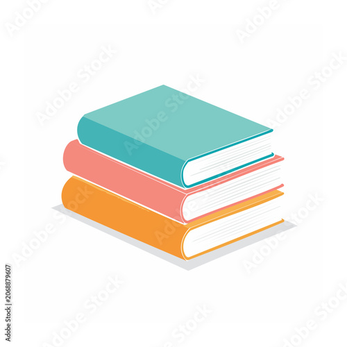 Stack of three colorful books in flat design style