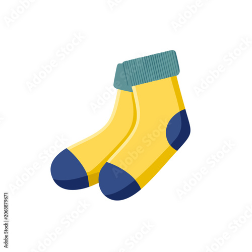 Yellow and blue striped sock flat vector illustration