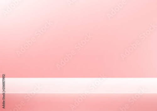 Empty pink studio room background Space for selling products, backdrop, wallpaper, background, text. Empty Room Studio with table. Vector illustration.