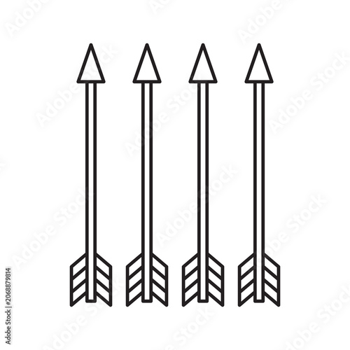 Four archery arrows line icon, hunting weapon and target shooting equipment vector