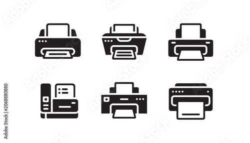 Konstfotografi Set of printer icons for document output and fax machine usage in administrative work
