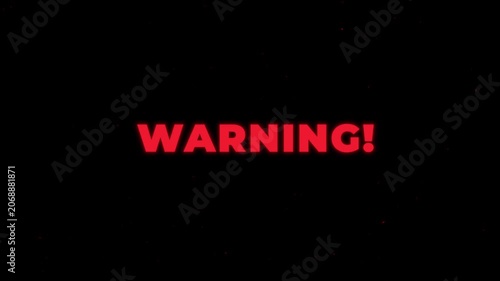 warning text glitch effect error message Warning Alert Text animation on black background, computer program system virus and phishing security breach concept