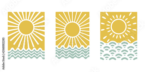 Canvas Print Boho groovy beach sun sea vector